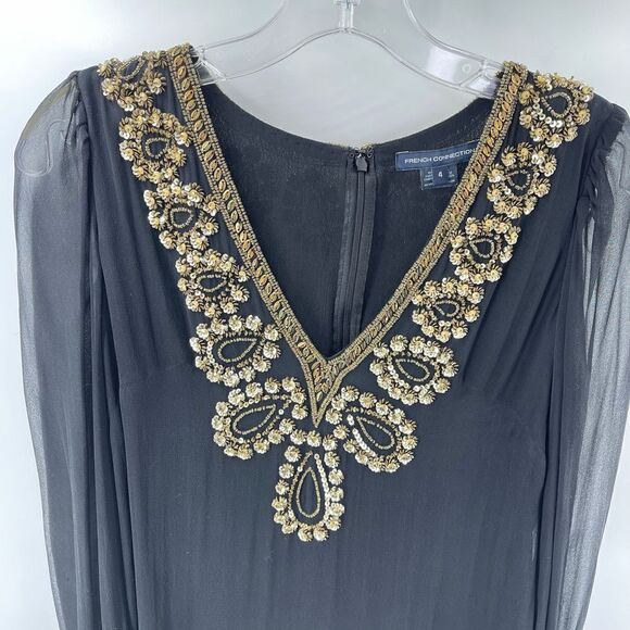 French Connection Women's Black Mini Dress With Beads Sequins Size 4 - Picture 15 of 15